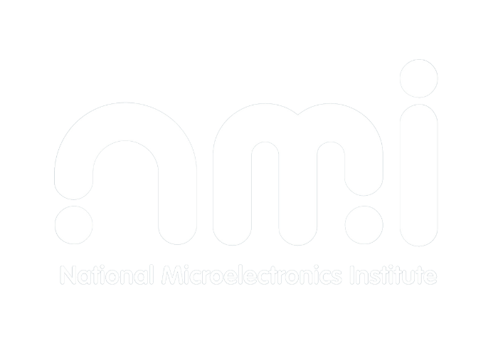National Microelectronics Institute - white text on a pixelated background 