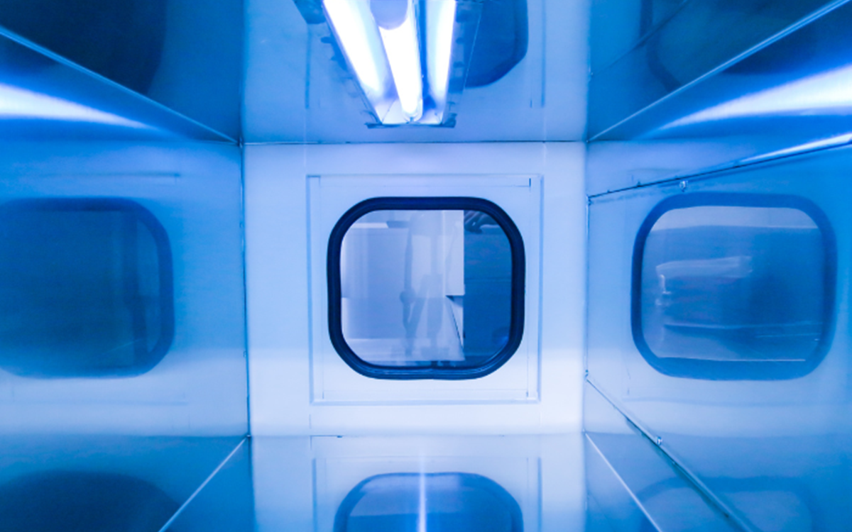 Blue squares surrounding a white UV light