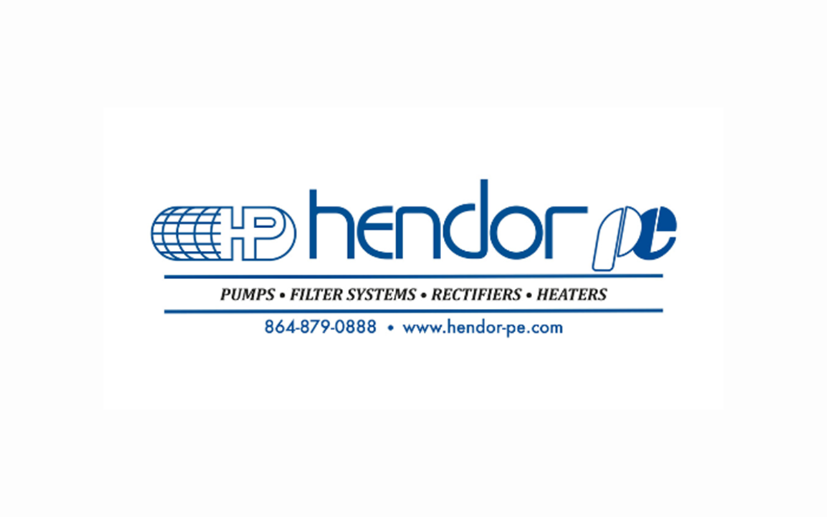 Blue, white and black text reading "Hendor Pe, Pumps - Filter Systems - Rectifiers - Heaters" plus a number and website address on a white background